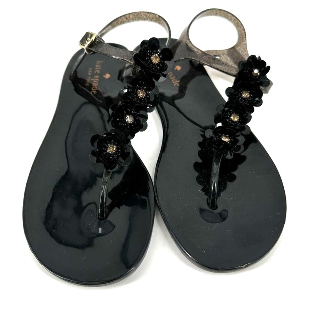 Kate Spade Farrah Jelly Sandal Sparkle Flower Black Size 7